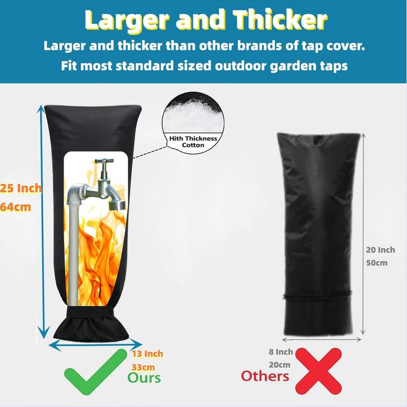 Actgan Outdoor Faucet Covers for Winter Extra Large, 25"H x 13"W Thickened Outside Garden Spigot Cover for Freeze Protection, Reusable Insulated Hose Bibs Faucet Socks, 1 Pack, Black - Image 3